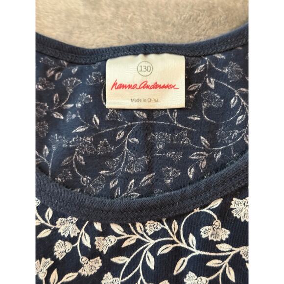 Hanna Andersson Size 8 Navy Blue Sleeveless‎ Knee Length Floral Razorback Dress - Picture 4 of 7